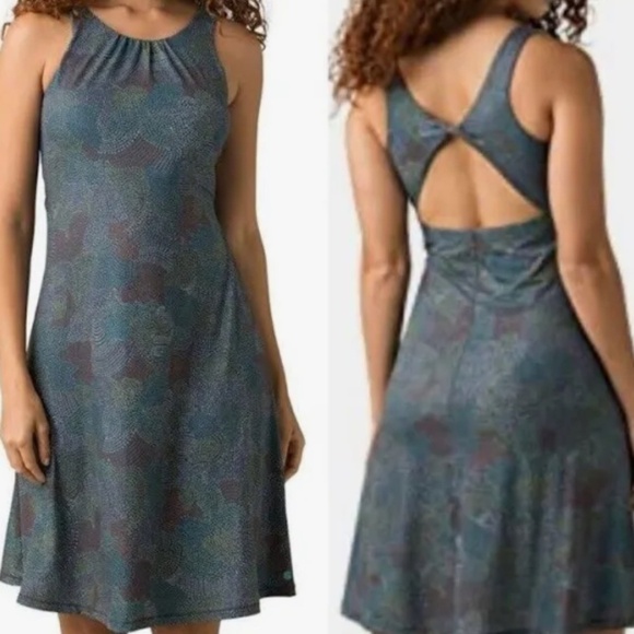 Prana 2X Skypath Plus Chalkboard Dotty Green Sleeveless Strappy MIDI Dress Lady - Picture 1 of 14